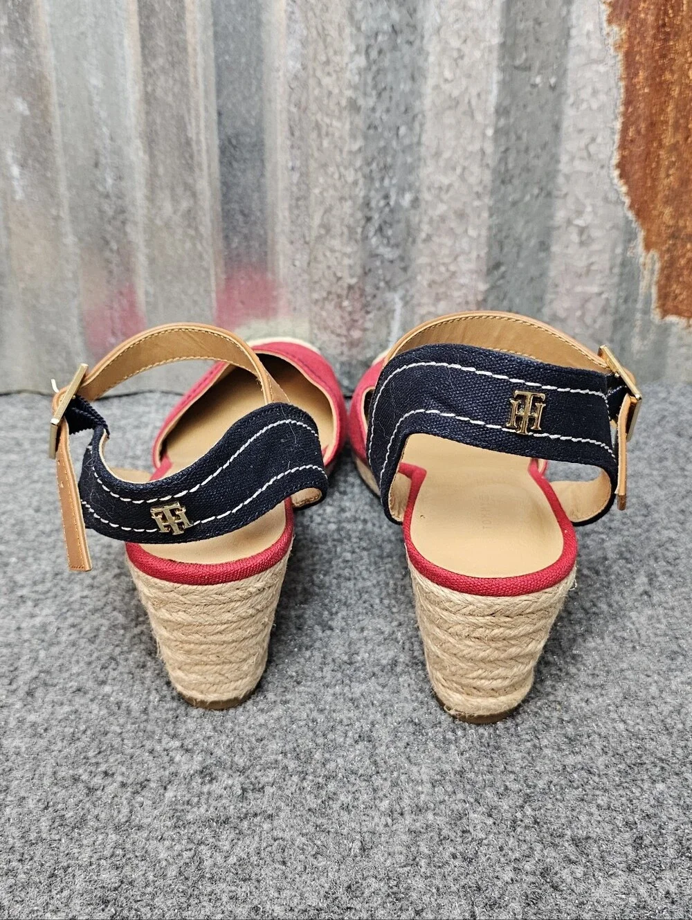Tommy Hilfiger Women's Nilsa Closed-Toe Espadrille Wedge Sandals – Red/Navy/Tan